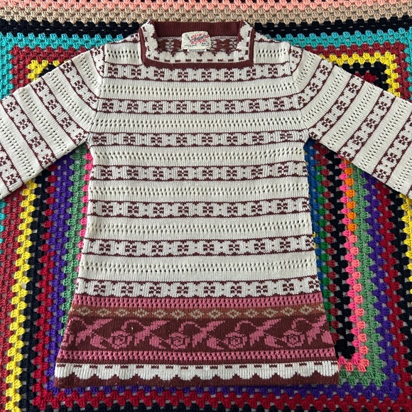 Vintage 70s Currants Jeri-Jo New York Square High Neck Bell 3/4 Sleeve S… - Picture 5 of 15